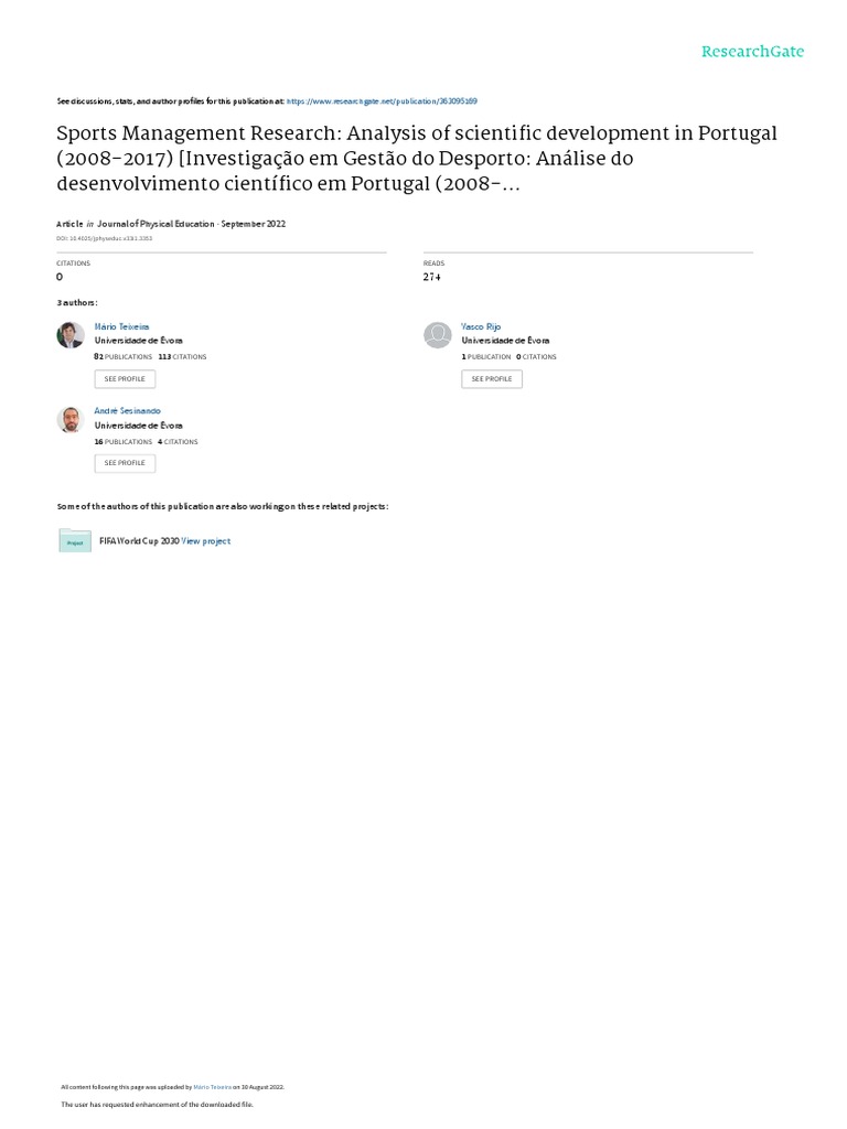 An Analysis of Sports Management Research Development in Portugal from