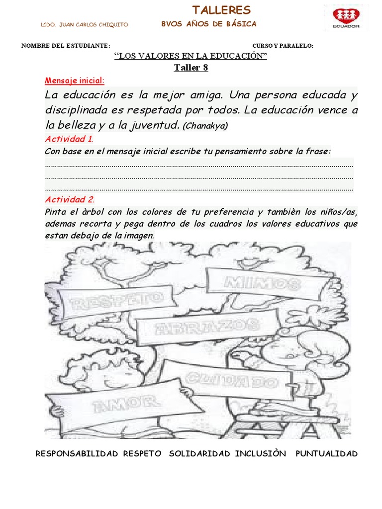 TALLER 8 VALORES EN LA EDUCACION. | PDF