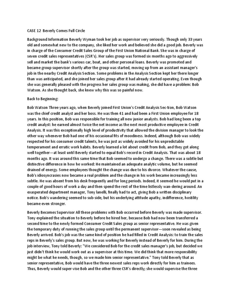 CASE 12 Beverly Comes Full Circle PDF Motivation Motivational