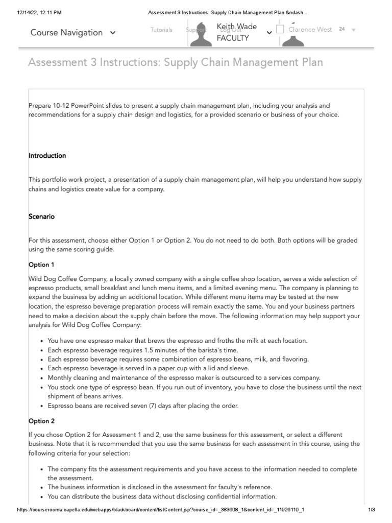 Assessment 3 Instructions Supply Chain Management Plan ndash PDF