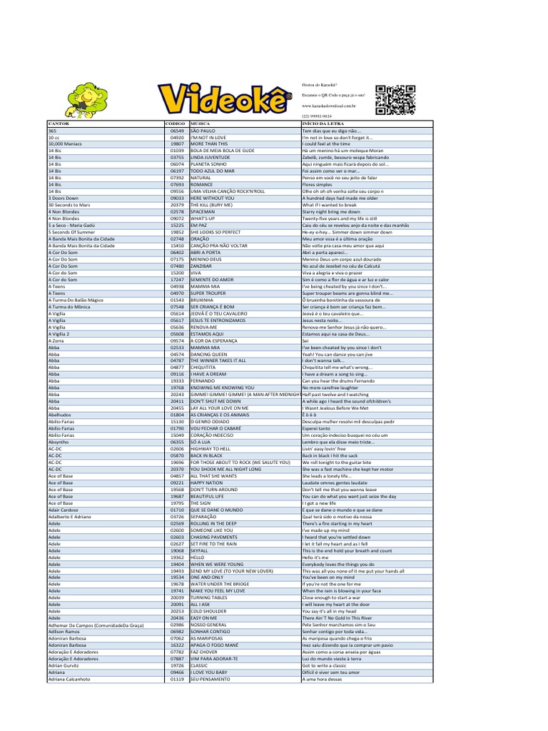 Lista de Musicas - Atualizado 38Q e 14J - Ordem Cantor QR-1, PDF, Amor