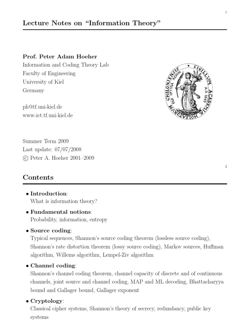Information Theory Lecture Notes | PDF | Data Compression | Probability ...