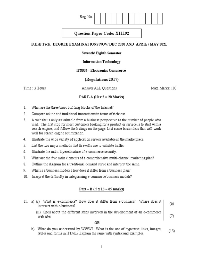 E-Commerce Exam Paper Overview | PDF | E Commerce | Marketing