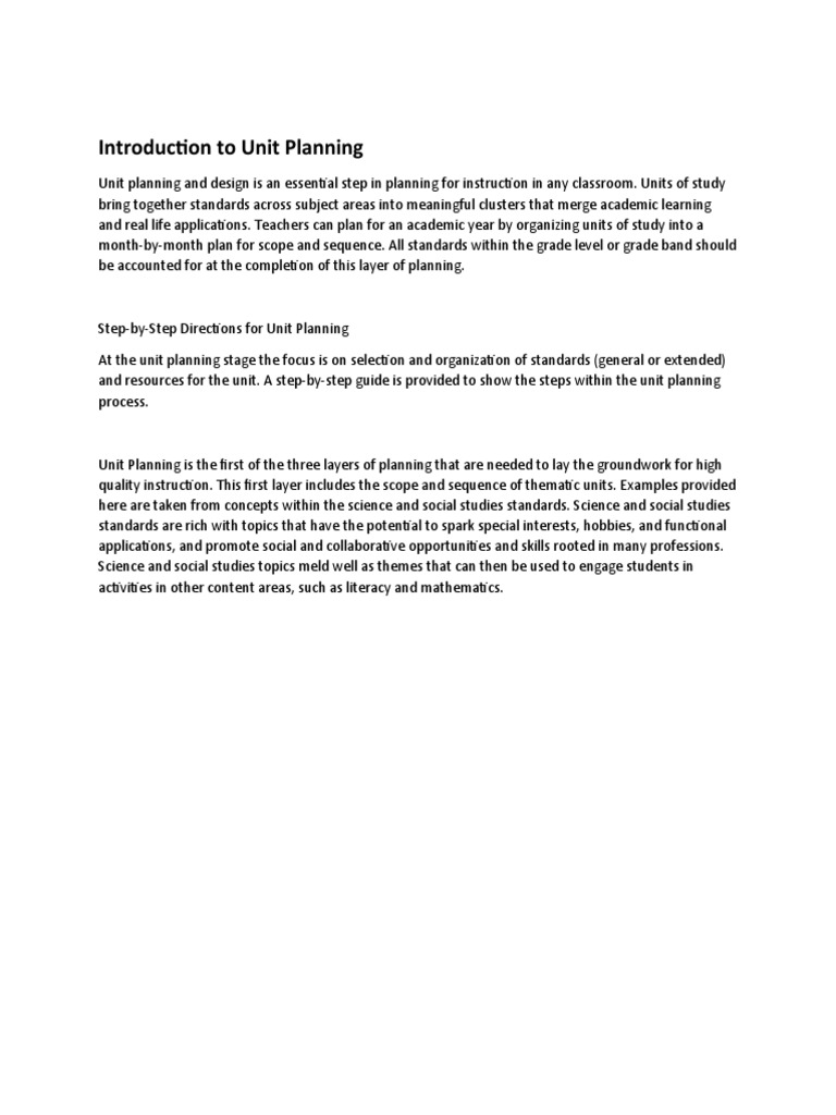Introduction To Unit Planning | PDF