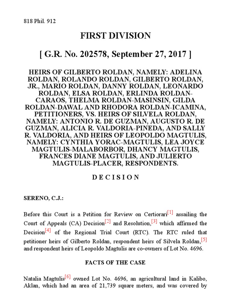 Heirs of Roldan v. Heirs of Roldan and Heirs of Magtulis, G.R. No