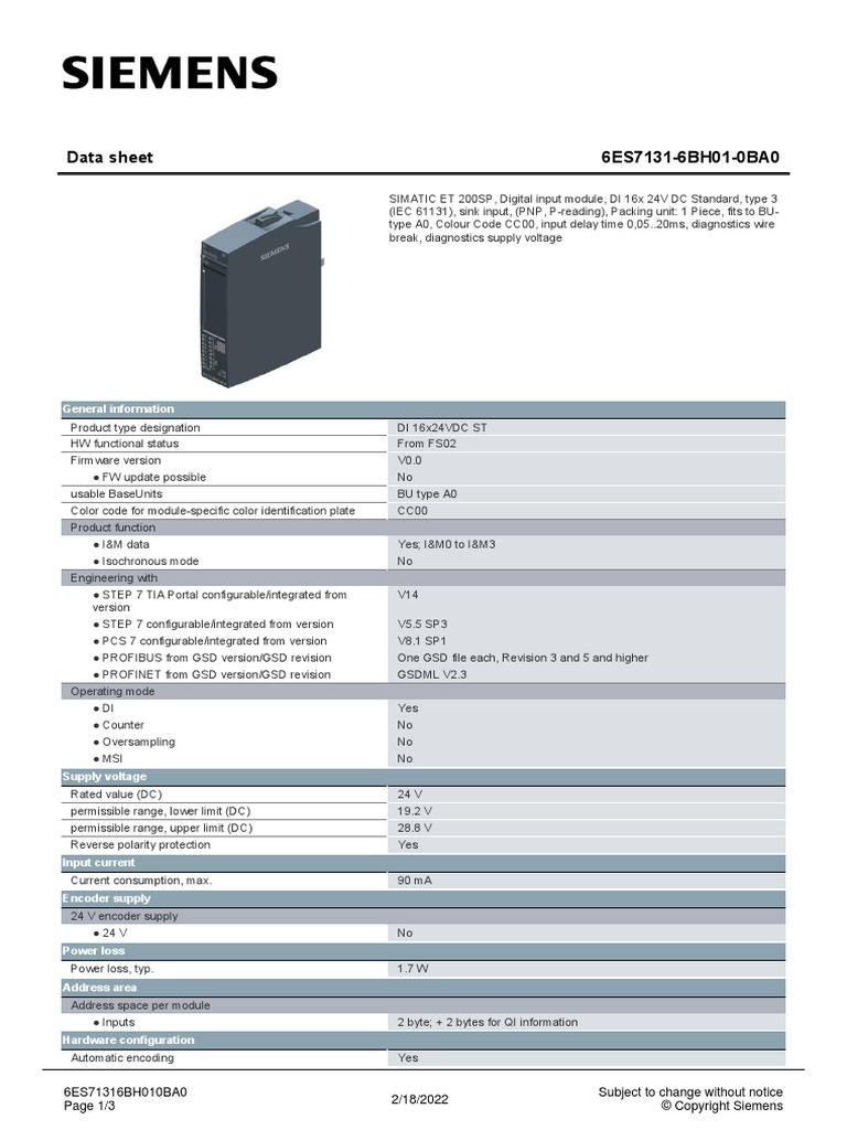 6ES71316BH010BA0 Datasheet en | PDF | Power Supply | Computer Engineering