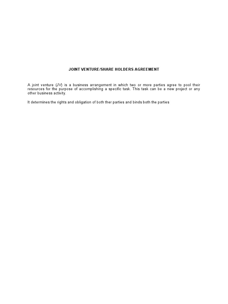 JointVenture ShareHolder'sAgreement Anand PDF Joint Venture