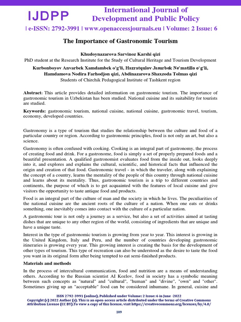The Importance Of Gastronomic Tourism Pdf Gastronomy Tourism