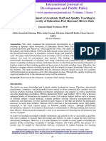 Professional Development of Academic Staff and Quality Teaching in Ignatius Ajuru University of Education, Port Harcourt Rivers State