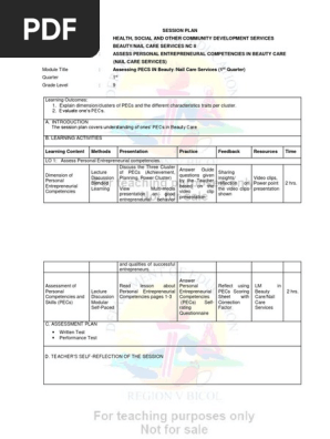 edited Grade 9 Beauty Care (Nail Care) SESSION PLAN