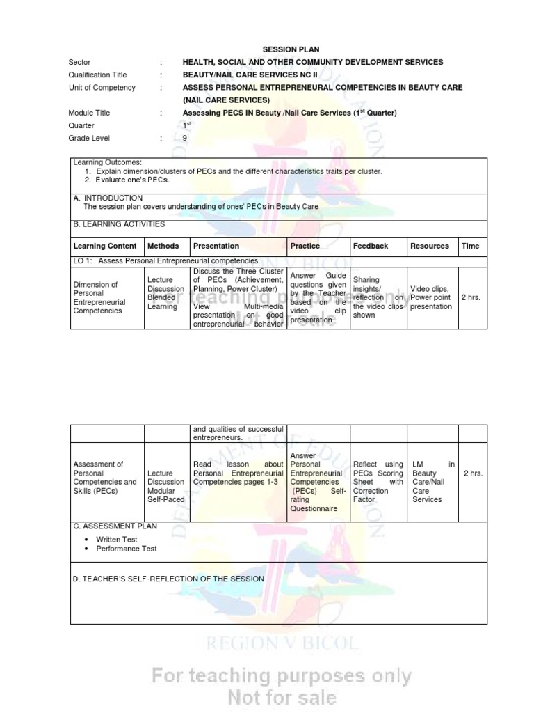 Edited Grade 9 Beauty Care (Nail Care) SESSION PLAN | PDF | Multimedia ...