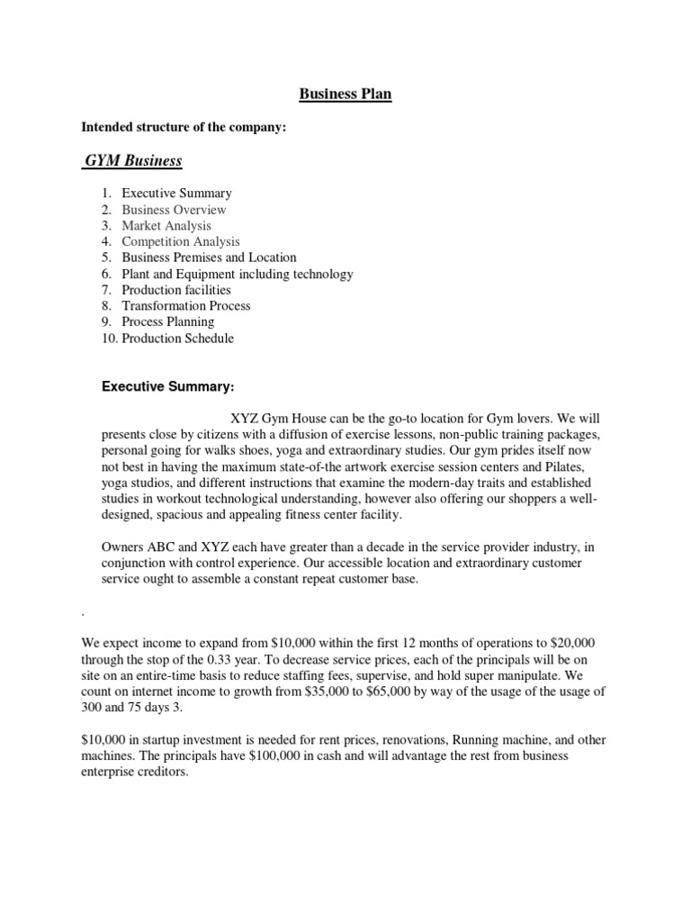 Business Plan Gym PDF