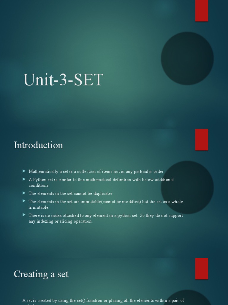 Unit 3 Sets Pdf Computer Programming Software Engineering