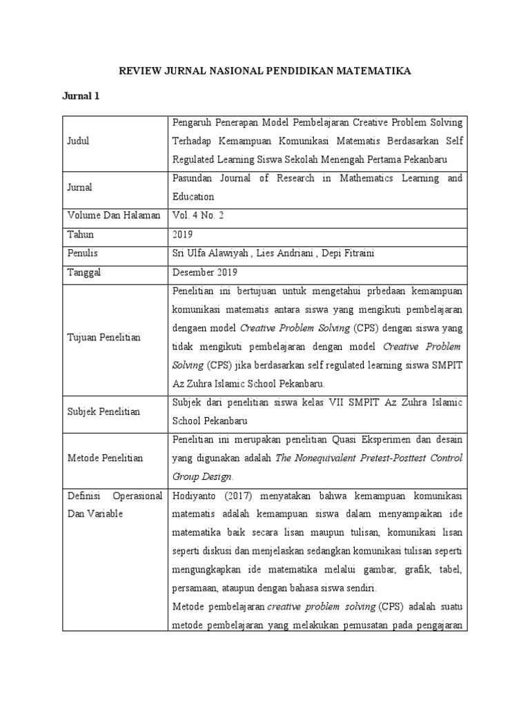Review Jurnal Pendidikan Matematika | PDF