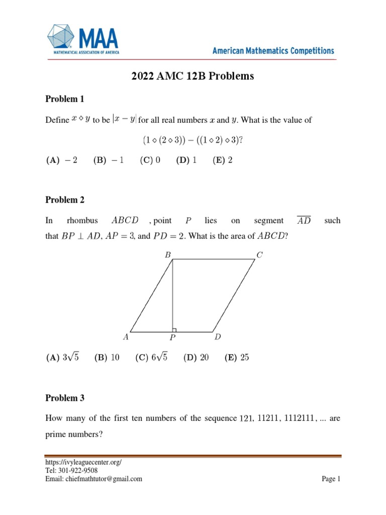2022 Amc 12b Problems and Answers PDF Polynomial Area