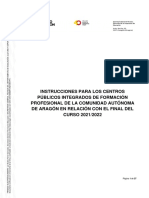 Instrucciones para Los Centros de Foramción Profesional de Aragón en Relación Con El Final Del Curso 2021-2022