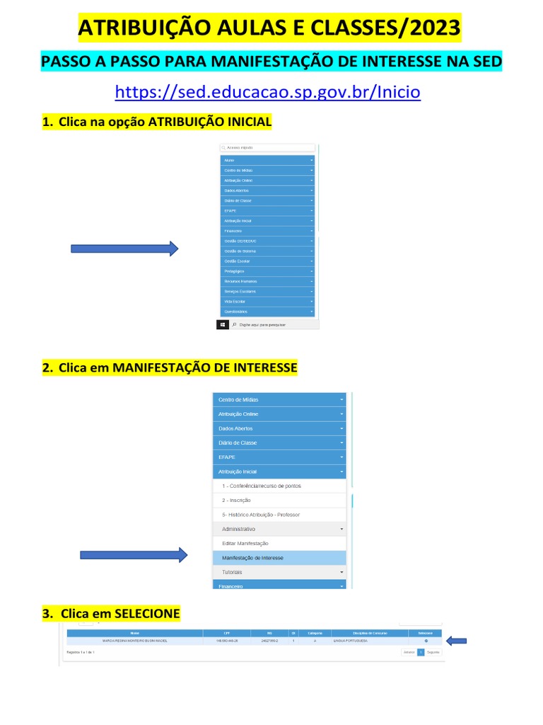 Sed - Passo A Passo - Manifestação de Interesse | PDF
