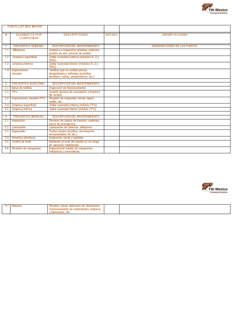 Check List Box Maker | PDF | Ingeniería mecánica | Máquinas