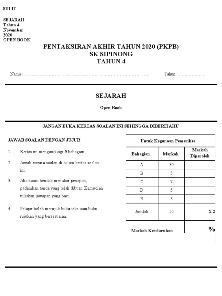 Ujian Akhir Tahun 4 Sejarah PDF