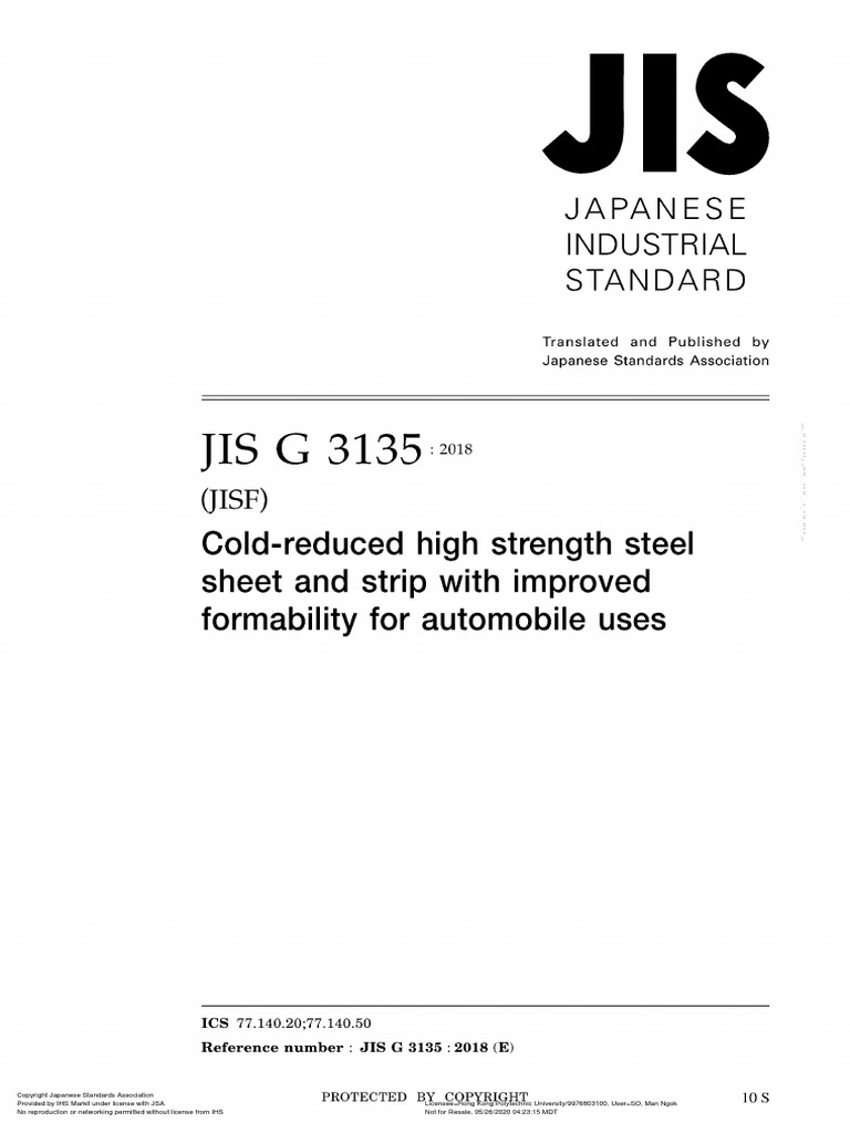 JSA JIS G 3135 ColdReduced High PDF Sheet Metal Yield