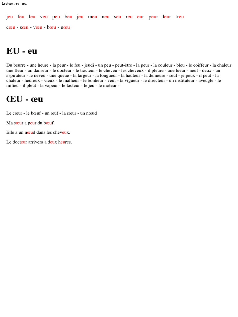 Sons EU et ŒU en lecture CE1 | PDF