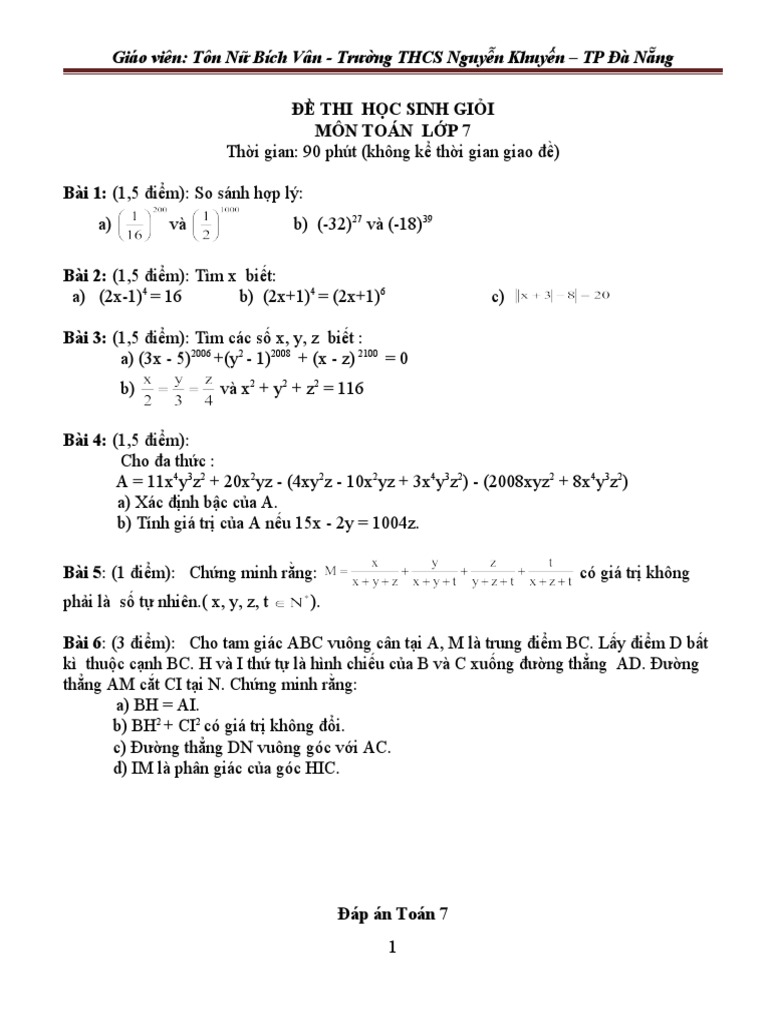 4 de Hoc Sinh Gioi Toan 7 Va Dap An Tham Khao | PDF