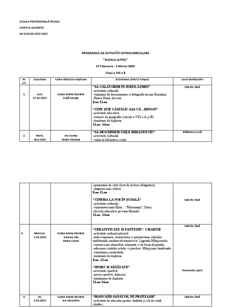 Planificare scoala altfel 2023 pdf