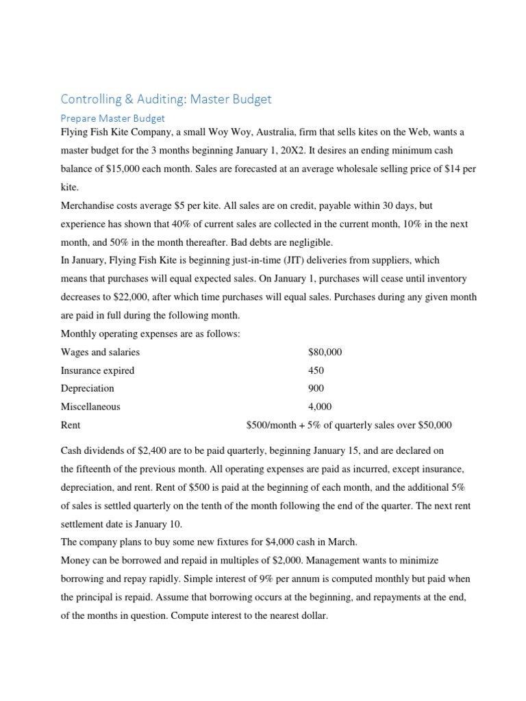 Master Budget for Flying Fish Kite Co. | PDF | Equity (Finance ...