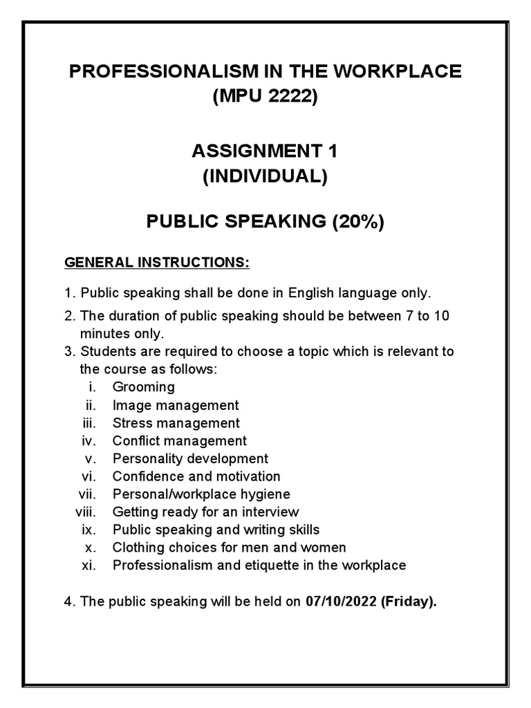 Public Speaking Assignment Guidelines | PDF