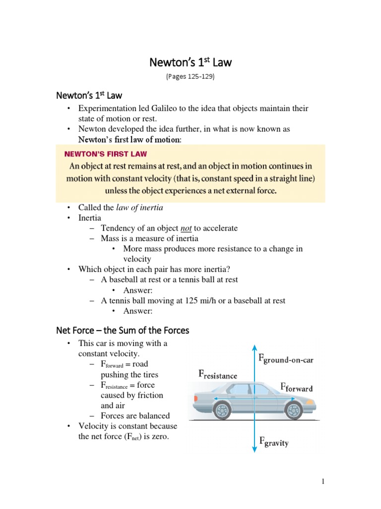 Understanding Newton's First Law of Motion through Examples of Inertia, Equilibrium, and the