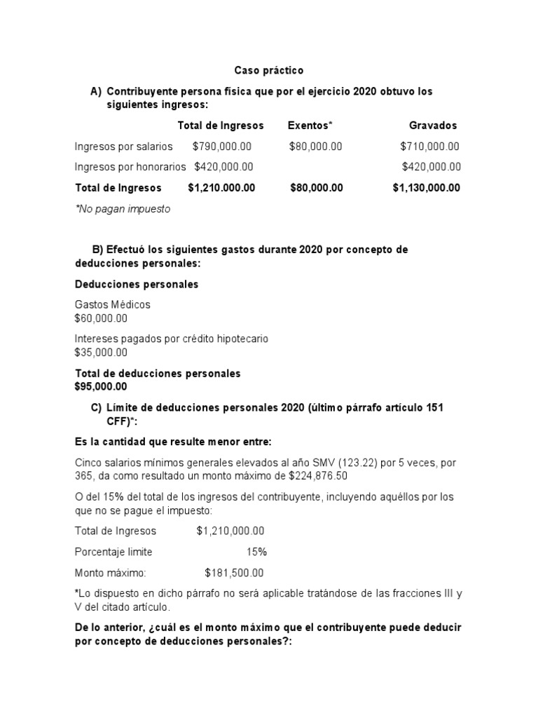 Caso Práctico Cálculo Del ISR Anual para Personas Fisicas 2020 26 10 21