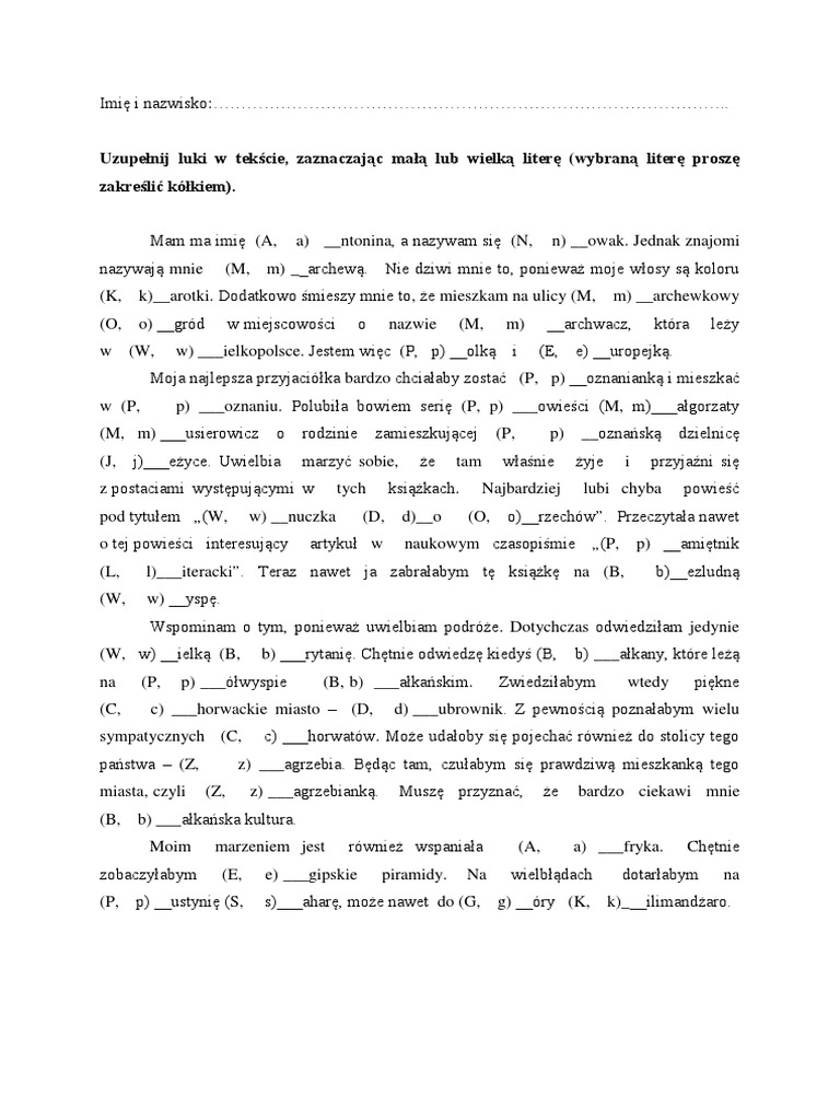 Dyktando Klasa 8 Do Wydruku Dyktando KL 6 | PDF