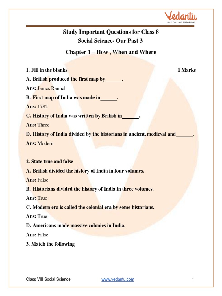 How When And Where Class 8 Test