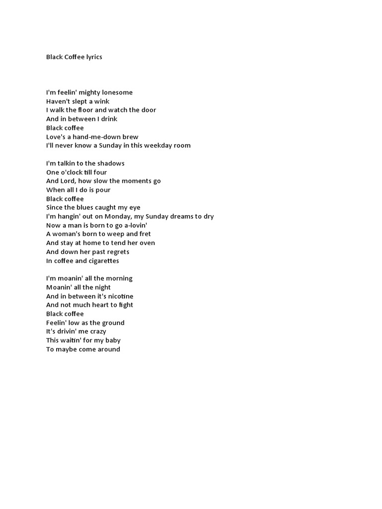 Black Coffee Lyrics PDF