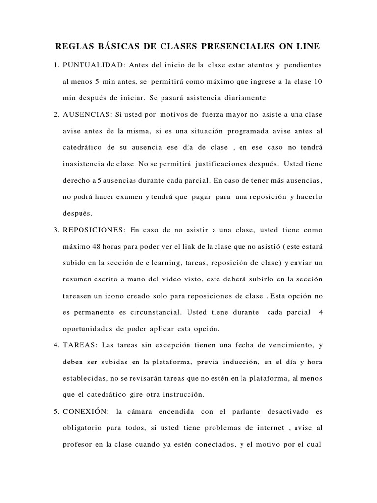 Reglas Basicas de Clases Presenciales Zoom | PDF | Crecimiento personal ...