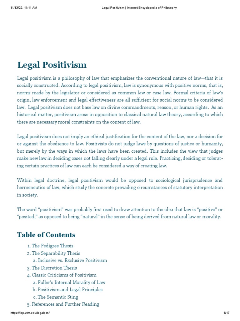 Legal positivism internet encyclopedia of philosophy pdf