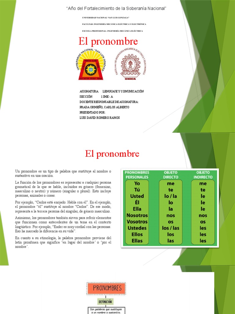 El Pronombre | PDF | Género gramatical | Pronombre