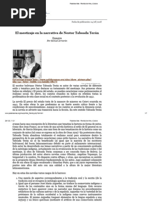 El mestizaje en la obra narrativa de Néstor Taboada Terán 