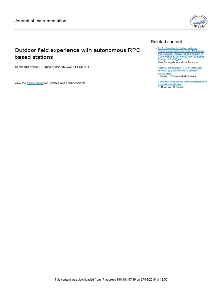 RPC21-Outdoor Field Experience With Autonomous RPC Based Stations | PDF ...