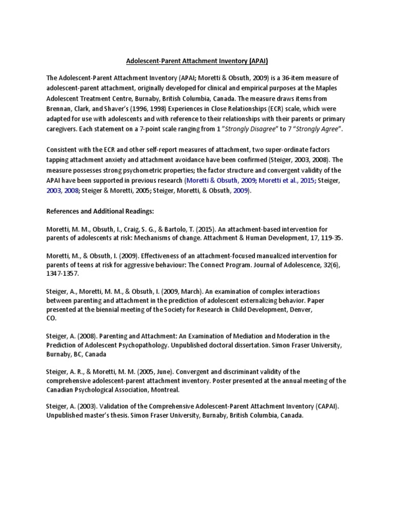 Adolescent-Parent Attachment Inventory | PDF | Attachment Theory ...