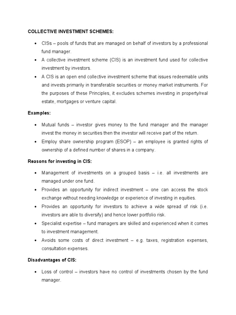 Collective Investment Schemes Presentation PDF Investment Fund