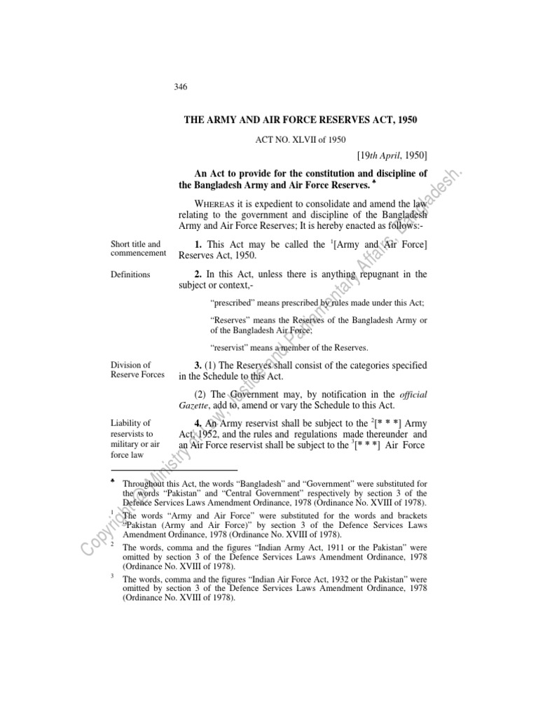 The Army and Air Force Reserves Act, 1950 PDF Common Law Justice