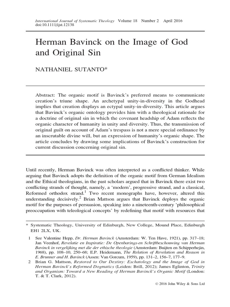 Herman Bavinck On The Image of God and Original Sin PDF Image Of