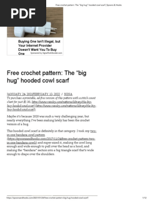 Free crochet pattern_ The “big hug” hooded cowl scarf _ Spoons & Hooks