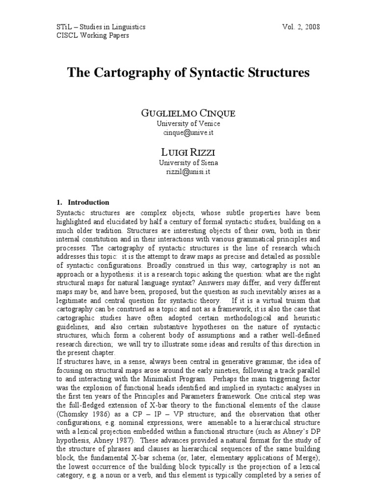 Noam-chomsky-The Cartography of Syntactic Structures | PDF | Part Of ...
