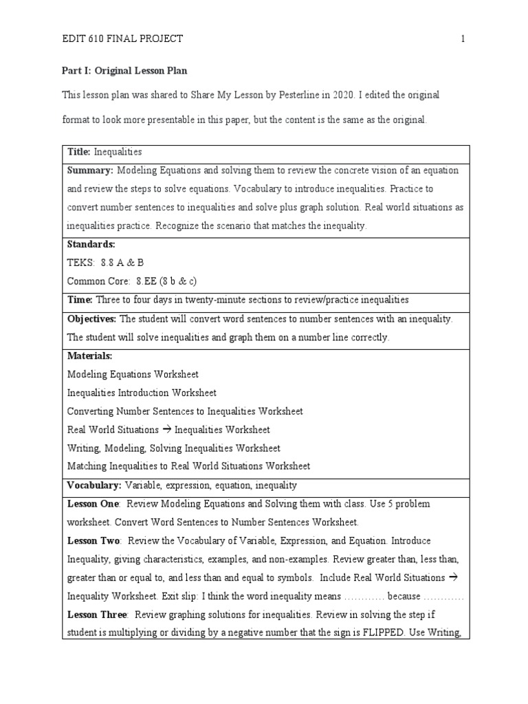 7th Grade Inequality Lessons | PDF