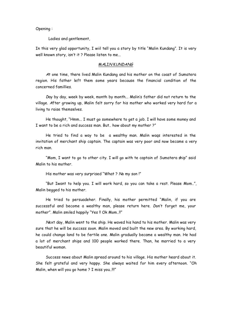 Story Telling of MALIN KUNDANG