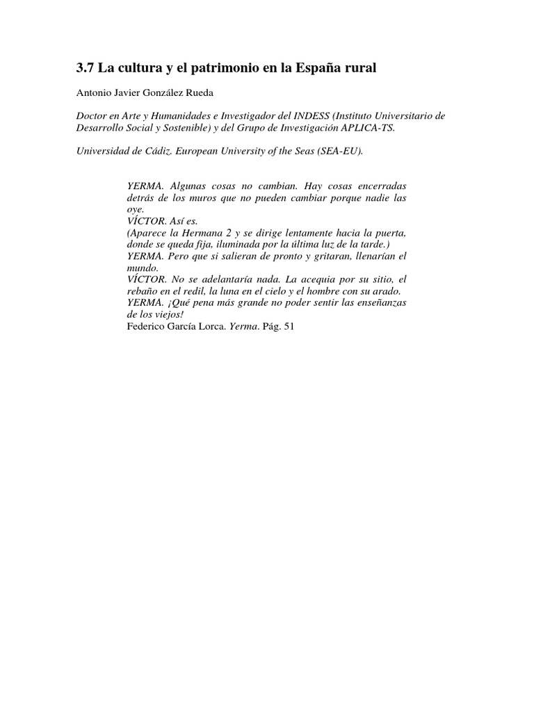 3 7 La Cultura En La Espana Rural Pdf España área Rural