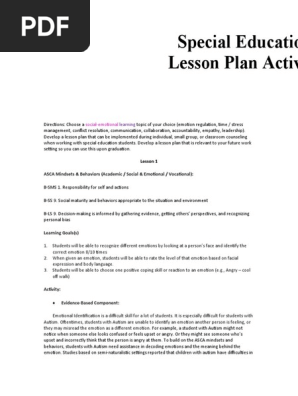 Plagge SEL Special Education Lesson Plan Activity