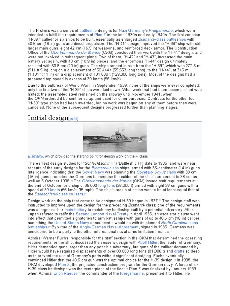 H-Class Battleship Designs Overview | PDF | Ships | Navies